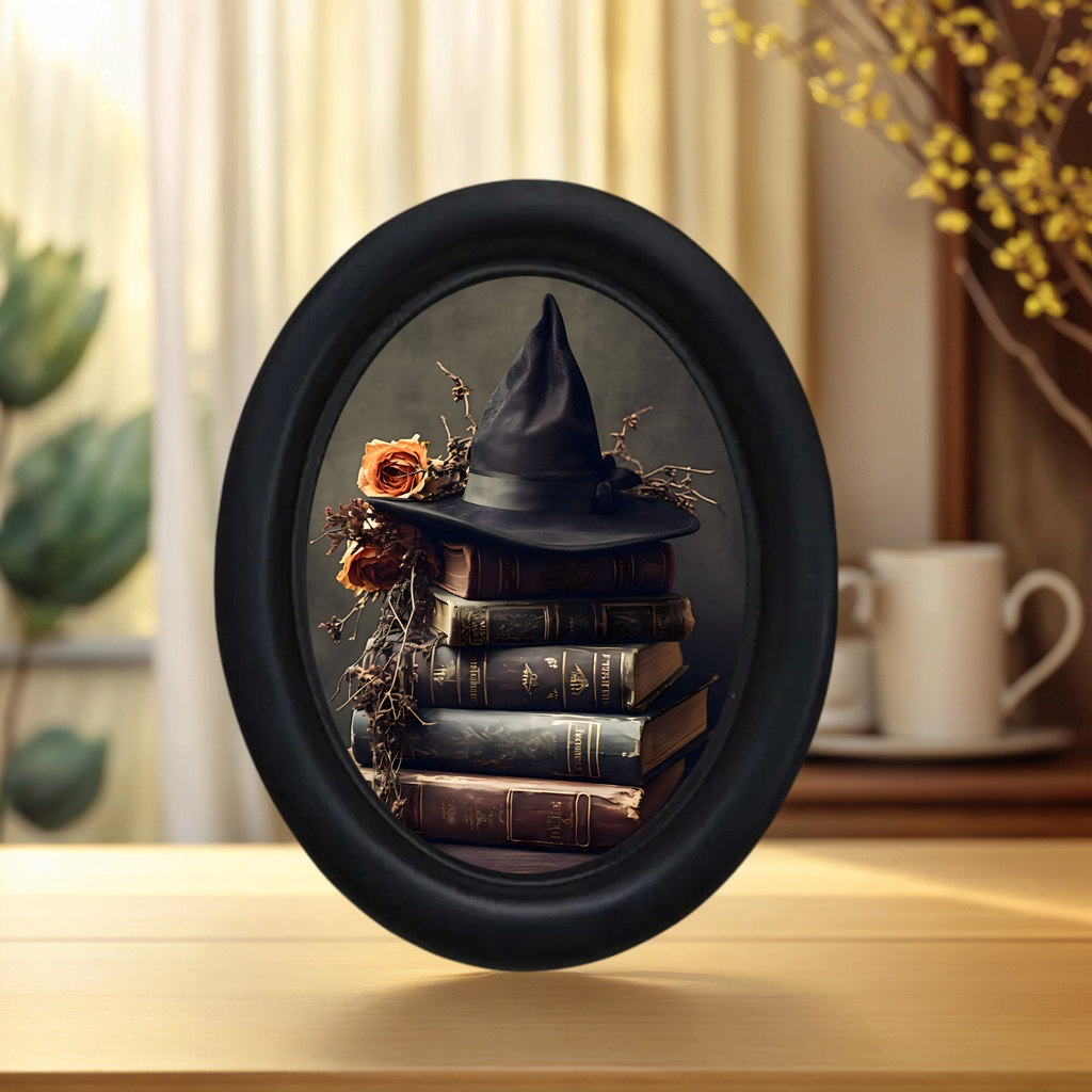 3D Printing Room - 1-teiliges dekoratives 3D-Retro-Halloween-Hexenhut-Wandbild auf Buch –